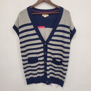 Label + Thread Womens Cashmere Short Sleeve Cardigan Size L Gray Striped Preppy
